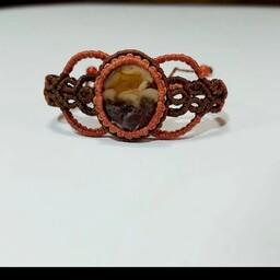 دستبند مکرومه بافی با سنگ عقیق معدنی
