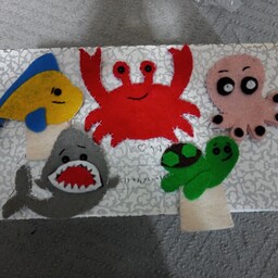 عروسک انگشتی. پک 5 عددی حیوانات دریایی مناسب برای بازی و نمایش عروسکی