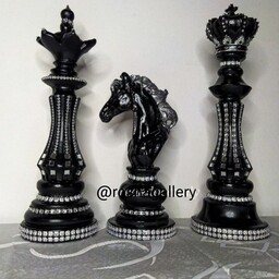 مجسمه مهره شطرنج رومیزی مجموعه سه عددی نگین کاری شده آینه کاری  خرجکار