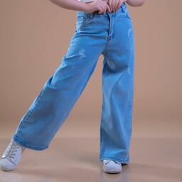 شلوار بگ دخترانه شیک و خوشگل مناسب حدود سنی 8 تا 12 سال جنس جین پر دو رنگ آبی و زغالی 