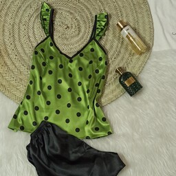 لباس راحتی ساتن زنانه تاپ شلوارک سبز