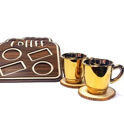 فنجان شات قهوه و تخته سرو چوبی با کیفیت کد 116