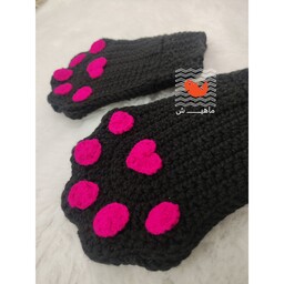 دستکش پنجه گربه ای دستبافت رنگ به سفارش مشتری بافته شده با کاموای مرغوب بدون پرز