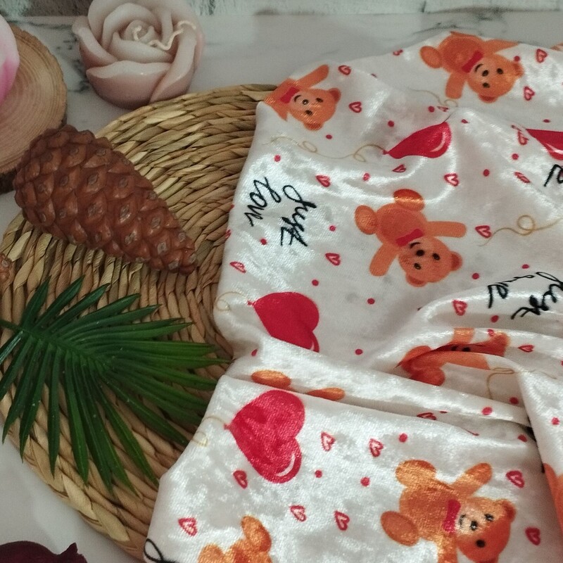 پارچه مخمل کره ای طرح دار عروسکی تک رنگ خرس نارنجی زیبا 