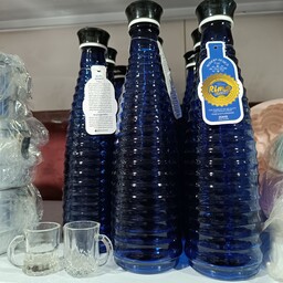بطری آب شیشه ای خورشیدی آبی لاجوردی رنگی مخصوص آب حجم  1 لیتری