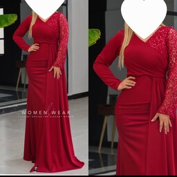ماکسی مجلسی لباس شب زنانه کرپ غواصی ارسال رایگان  بنفش و قرمز زرشکی