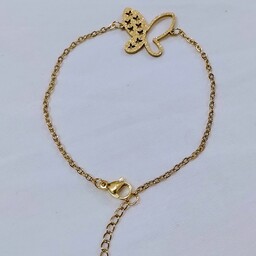 دستبند استیل طلایی پروانه رنگ ثابت  دستبنداستیل دخترانه  دستبند استیل زنانه دستبند