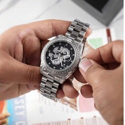 ساعت مردانه رولکس دراگون برجسته قاب حکاکی با ارسال رایگان و جعبه چوبی rolex