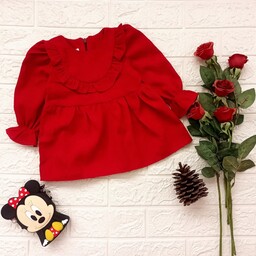 پیراهن مخمل کبریتی دخترانه رنگ قرمز ویژه یلدا از سایز 1 تا سایز5 مناسب 6ماه تا 4 سال