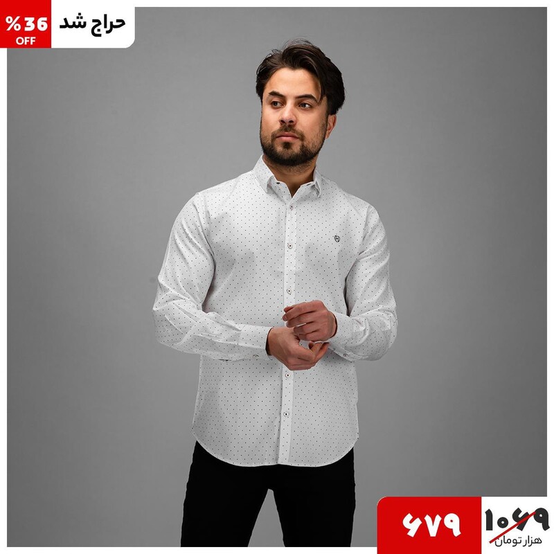 پیراهن اسپرت مردانه آستین بلند ساده سفید Rayan ( قبل سفارش موجودی بگیرید حتما  )
