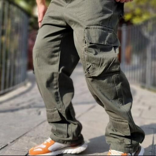 شلوار کارگو 10 جیب اسپرت مردانه در 5 رنگ مشکی و خاکی و نخودی و سبز روشن و سبز تیره در 4 سایز m l xl xxl با قد  109