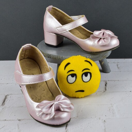 کفش مجلسی دخترانه رنگ صورتی مدل رو گلدار پاشنه 3.5 سانتی کد 355417 سایز 26 تا 36
