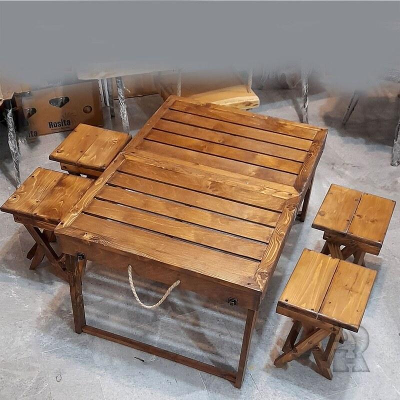 میز و صندلی چمدانی چوبی چهار نفره