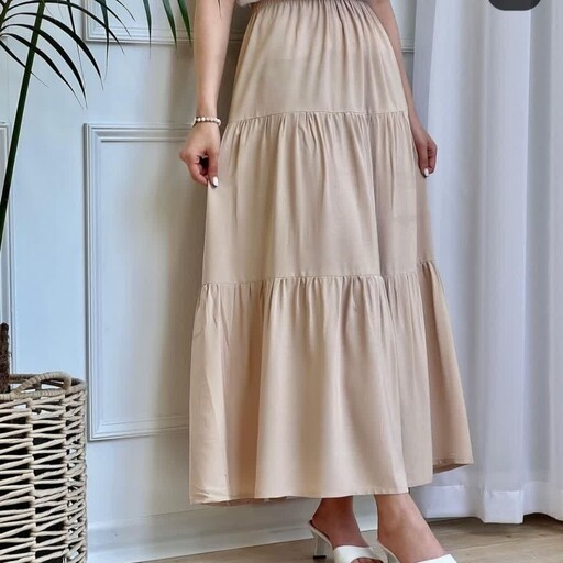 دامن نخی زنانه بلند پله ای چین دار مناسب سایز 38 تا  50جنس نخی شسته شده بدون آبرفت و رنگ رفت