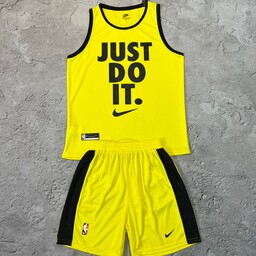 ست ورزشی طرح بسکتبالی جاست پارچه فلامنت رنگ زرد لباس ولوازم ورزشی وبدنسازی کاراکو 