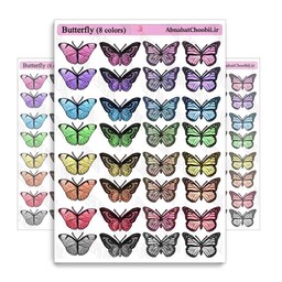 استیکر پروانه هشت رنگ برچسب پروانه رنگی چهار مدل متفاوت