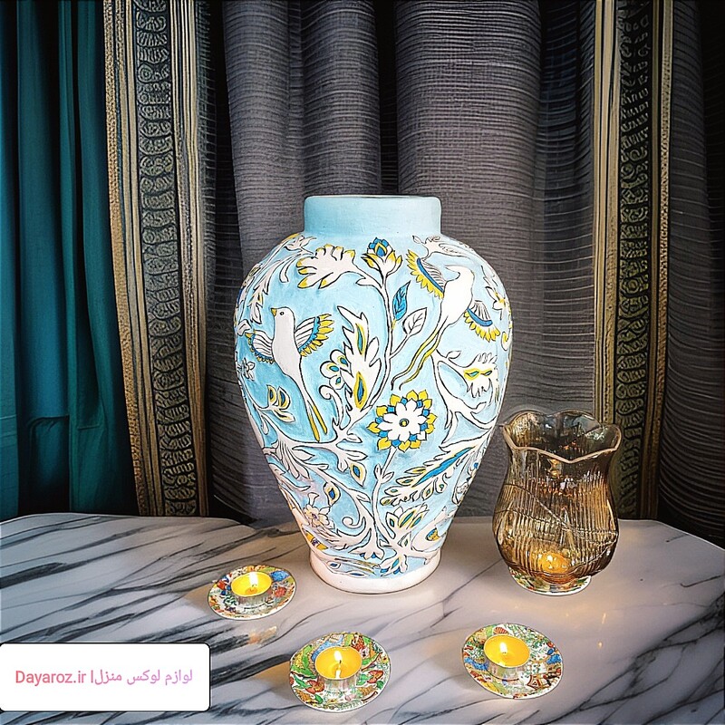 گلدان صادراتی قاجاری ، کار دست هنرمند مینیاتوریست و نقاش ، همه میهمانان شما را محو خودش میکند 