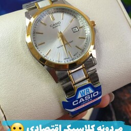 ساعت مچی مردانه کاسیو بند  استیل قفل تاشو عقربه ها طلایی  casio 