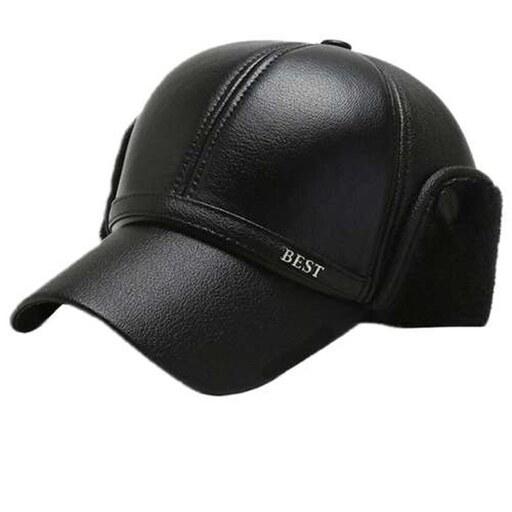 کلاه کپ مردانه مدل چرم مصنوعی گوش دار مشکی طرح BEST کد 7261( ارسال رایگان)