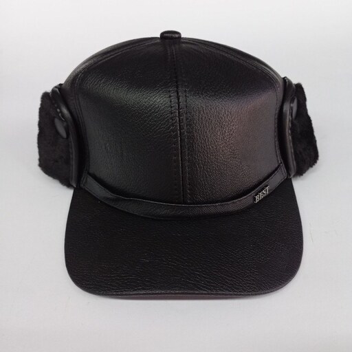 کلاه کپ مردانه مدل چرم مصنوعی گوش دار مشکی طرح BEST کد 7261( ارسال رایگان)