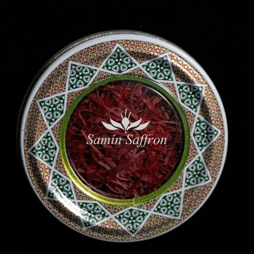 زعفران سوپر نگین صادراتی ثمین - 1 گرم - ظرف خاتم فلزی