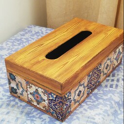 جعبه ی دستمال کاغذی چوبی   ام دی اف طرح کاشی سنتی