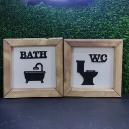 تابلو دستشویی و حمام  تکست انگلیسی ، Bathوwc نوع جنس چوب ، کیفیت درجه یک 