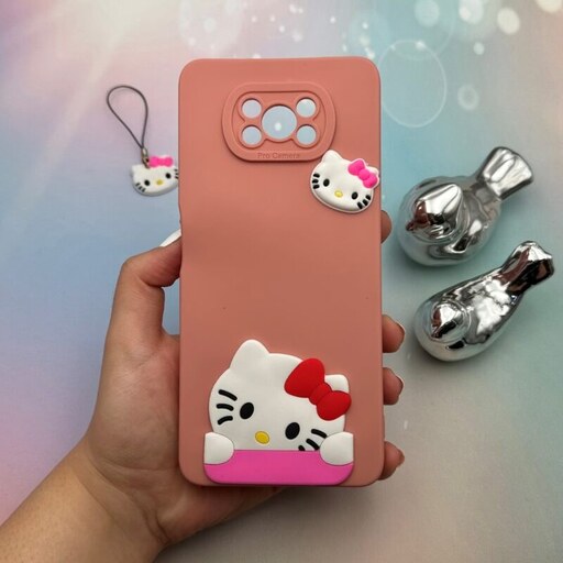 قاب گوشی Poco X3 - Poco X3 Pro  شیائومی سیلیکونی عروسکی برجسته بند آویز دار طرح کیتی Hello Kitty محافظ لنز دار کد 13018