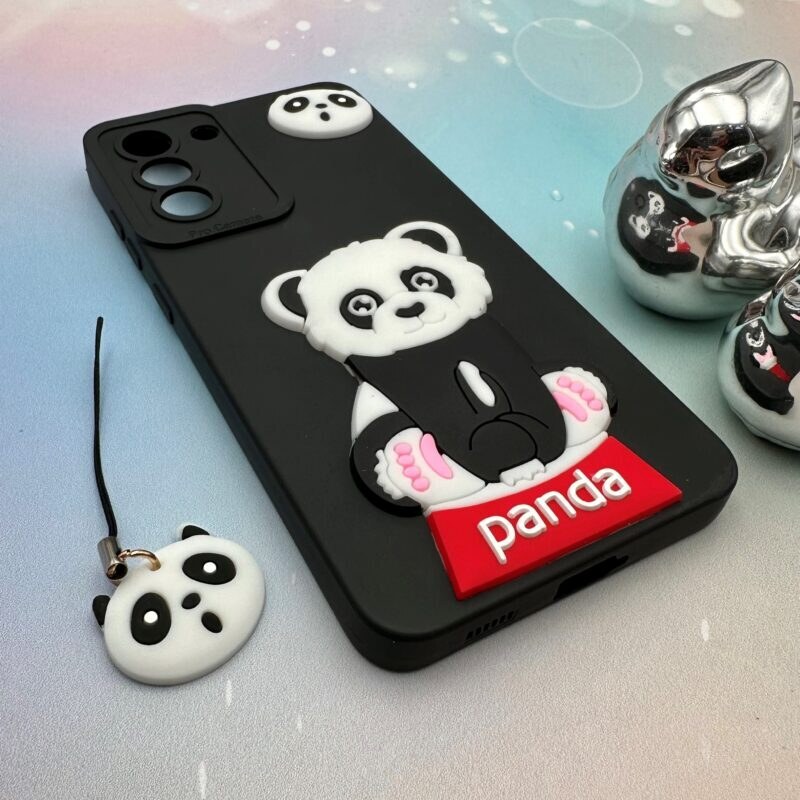 قاب گوشی Galaxy S21 FE سامسونگ سیلیکونی عروسکی برجسته بند آویز دار طرح پاندا Panda محافظ لنز دار کد 88578