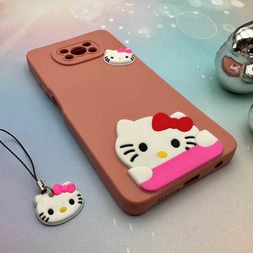 قاب گوشی Poco X3 - Poco X3 Pro  شیائومی سیلیکونی عروسکی برجسته بند آویز دار طرح کیتی Hello Kitty محافظ لنز دار کد 13018