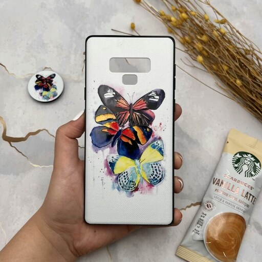 قاب گوشی Galaxy Note 9 سامسونگ دور ژله ای طرح برجسته فانتزی مدل پروانه پاپ سوکت دار کد 86033