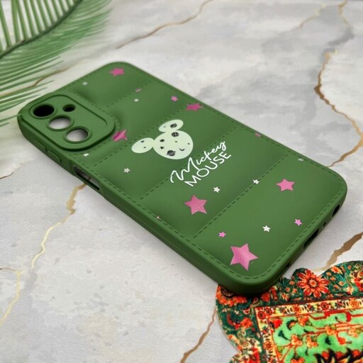 قاب گوشی Galaxy A24 4G سامسونگ پافری محافظ لنز دار طرح Mickey Mouse میکی موس سبز کد 18726