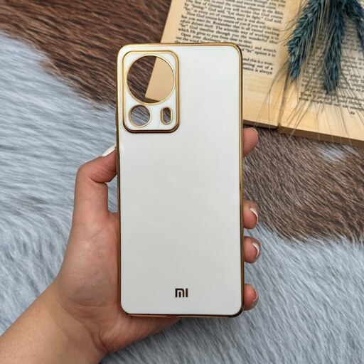 قاب گوشی Xiaomi 13 Lite شیائومی ژله ای مای کیس طرح Gold Line دور طلایی محافظ لنز دار سفید کد 33832