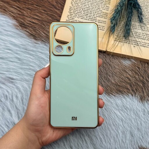 قاب گوشی Xiaomi 13 Lite شیائومی ژله ای مای کیس طرح Gold Line دور طلایی محافظ لنز دار سبز آبی پاستلی کد 70220