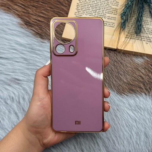 قاب گوشی Xiaomi 13 Lite شیائومی ژله ای مای کیس طرح Gold Line دور طلایی محافظ لنز دار بنفش کد 17350