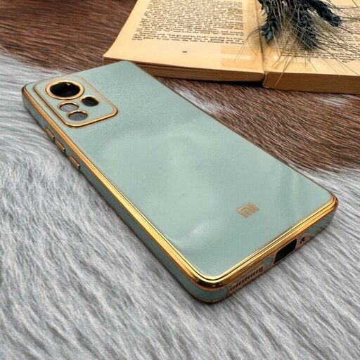 قاب گوشی Xiaomi 12 Pro شیائومی ژله ای مای کیس طرح Gold Line دور طلایی محافظ لنز دار آبی فیروزه ای کد 52887