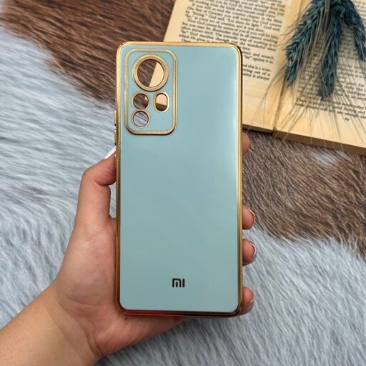 قاب گوشی Xiaomi 12 Pro شیائومی ژله ای مای کیس طرح Gold Line دور طلایی محافظ لنز دار آبی فیروزه ای کد 52887