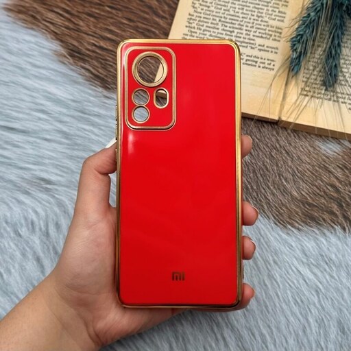 قاب گوشی Xiaomi 12 Pro شیائومی ژله ای مای کیس طرح Gold Line دور طلایی محافظ لنز دار قرمز کد 44358