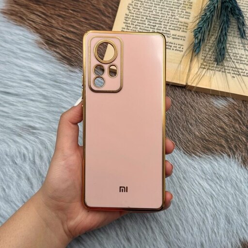 قاب گوشی Xiaomi 12 Pro شیائومی ژله ای مای کیس طرح Gold Line دور طلایی محافظ لنز دار گلبهی کد 59620