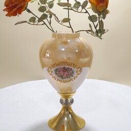 گلدان رو میزی ، شیشه دو پوسته رنگ مرمر  پایه فورتیک آبکاری ثبات رنگ و کیفیت بالا گوی کریستال مناسب دکور و هدیه