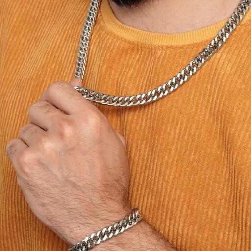 ست زنجیر و دستبند کارتیر دوبل تراش(6میلی متر )رنگ ثابت 