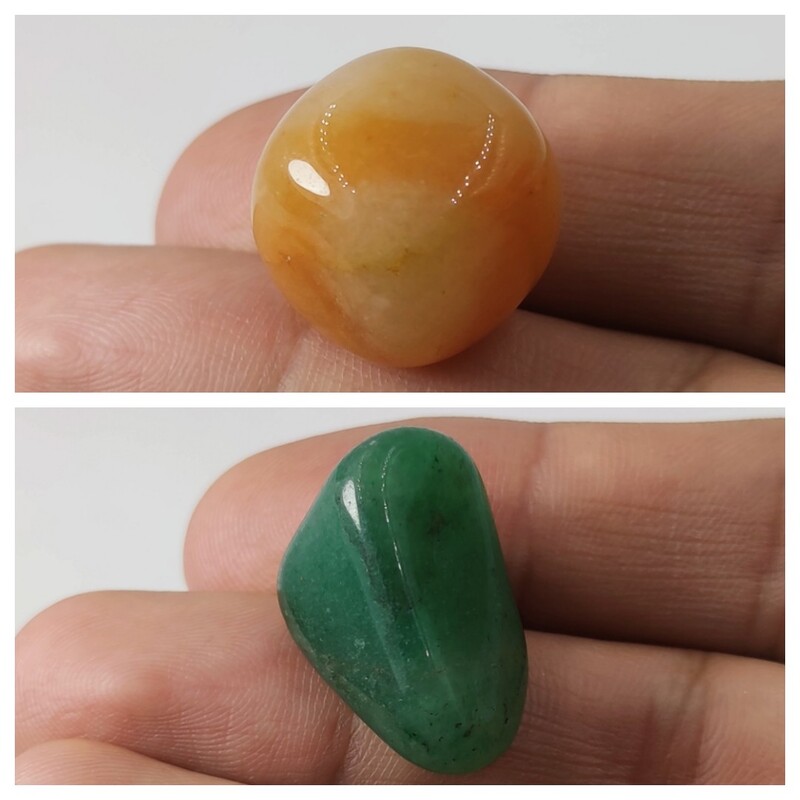 دو قطعه سنگ آونتورین نارنجی و سبز معدنی (تامبلر شده)