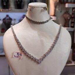 سرویس نقره 925 عیار فلاور ایرانی طرح جواهر با روکش طلا سفید 