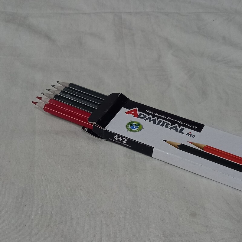 پک مداد سیاه و قرمز  با هم  4 عدد مداد سیاه و 2 عدد مداد قرمز  در یک بسته  مارک آدمیرال  جنس پلیمری 