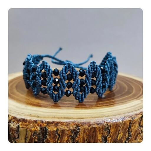 دستبند دست ساز میکرو مکرومه طرح کریستال مشکی رنگ توسی