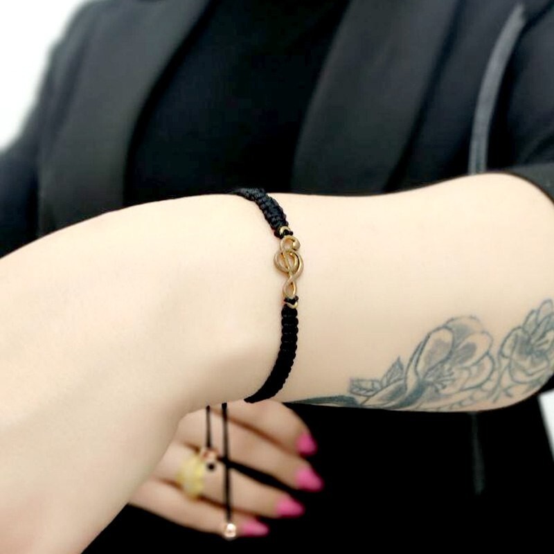 دست بند دستبافت دخترانه و زنانه با نشان کلید سل موسیقی برنزی