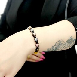 دستبند دست بافت زنانه و دخترانه با سنگ های ترکیبی (جاسپر ،امازونیت ،رودونیت،سودالیت)