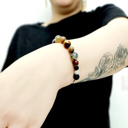دستبند زنانه و دخترانه ترکیبی با سنگ های (عقیق  ،رودونیت ،جید وعقیق،اونیکس )