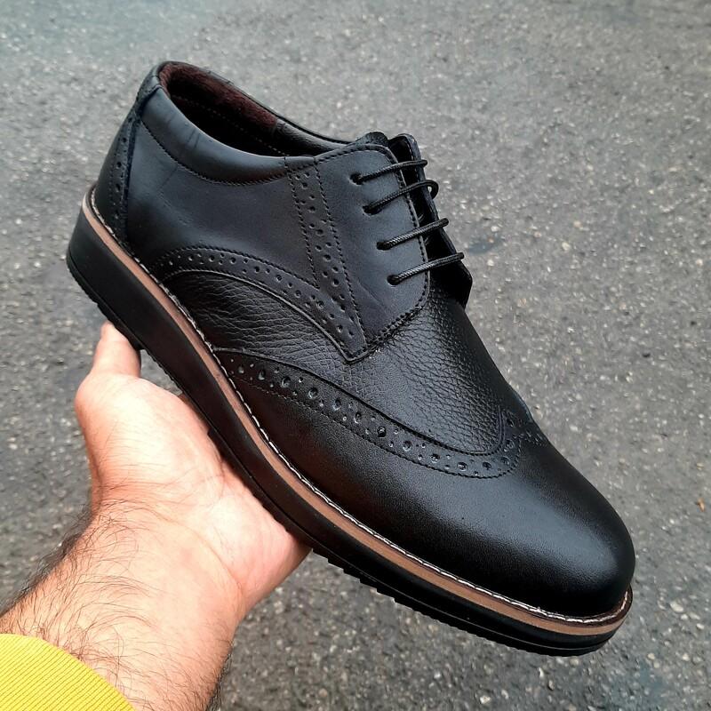 کفش چرم طبیعی مردانه تولید تبریز مدل هشترک در دو رنگ مشکی و عسلی سایز 40 تا 45