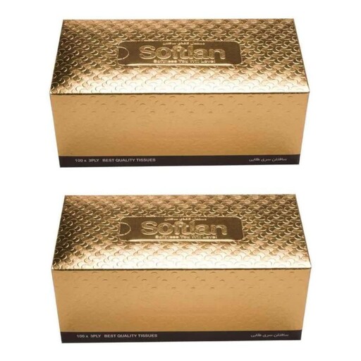 دستمال 100 برگ 3 لایه مدل سافتلن طلایی مجموعه دو عددی

